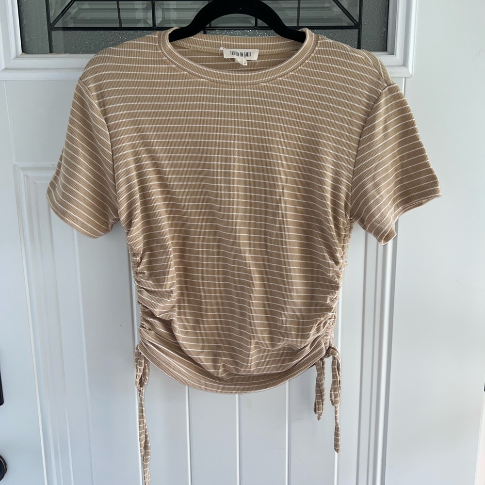 Urban Outfitters Beige Striped Short Sleeve Top